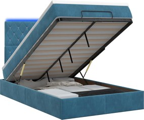 vidaXL Κρεβάτι Ottoman με Στρώμα και LED Σκούρο Μπλε 120 x 200 cm