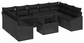 vidaXL Σετ Καναπέ με μαξιλάρι 10 pcs Μαύρο συνθετικό ρατάν