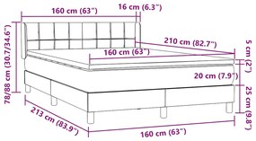 Κρεβάτι Boxspring με Στρώμα Ανοιχτό Γκρι 160x210 εκ. Βελούδινο - Γκρι