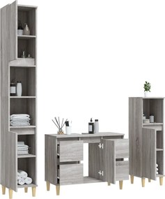 vidaXL Σετ Επίπλων Μπάνιου 3 Τεμαχίων Γκρι Sonoma Επεξεργασμένο Ξύλο