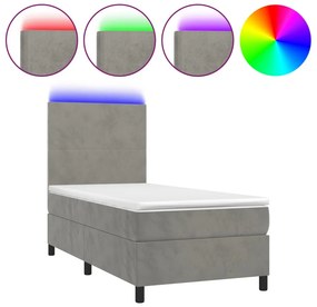 vidaXL Κρεβάτι Boxspring με Στρώμα &amp; LED Αν.Γκρι 100x200 εκ. Βελούδινο