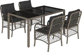 vidaXL Σετ Τραπεζαρίας Κήπου 5 τεμ. Γκρι Συνθ. Ρατάν με Μαξιλάρια