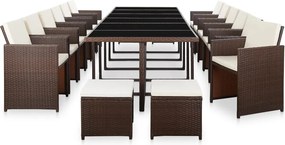 vidaXL Σετ Τραπεζαρίας Εξ. Χώρου 17 τεμ. Καφέ Συνθ. Ρατάν με Μαξιλάρια