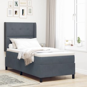 vidaXL κρεβάτι Box Spring με στρώμα & LED γκρίζο σκούρο 90x190 εκ. Βελούδο
