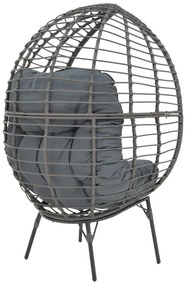 Πολυθρόνα Nestie wicker rattan γκρι-μεταλλικό γκρι πόδι-γκρι μαξιλάρι 102x80x155εκ