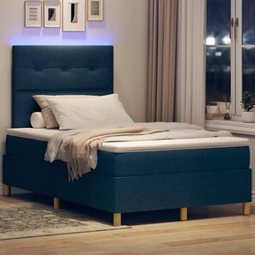 vidaXL LED Κρεβάτι με βάθρο με στρώμα Μπλε 120 x 200 cm ύφασμα