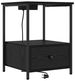 vidaXL Κομοδίνο με Σταθμό Φόρτισης 2 pcs Μαύρη δρυς Επεξεργασμένο ξύλο