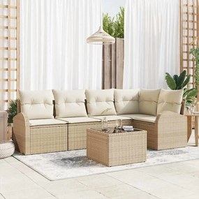 vidaXL Σετ Καναπέ Κήπου με μαξιλάρι 6 pcs Μπεζ Πολυ ράταν