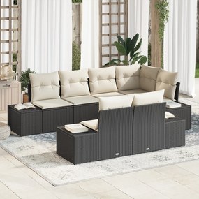vidaXL Σετ καναπέ 7 τεμαχίων κήπου με μαξιλάρια Μαύρο και Κρεμ