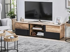 Τραπέζι Tv Berwyn 482, Μαύρο, Ανοιχτό χρώμα ξύλου, 148x40x40cm, 30 kg | Epipla1.gr