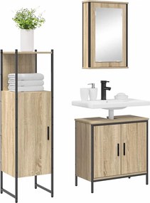 vidaXL Σετ Επίπλων Μπάνιου με ράφι 3 pcs Καφέ Επεξεργασμένο ξύλο