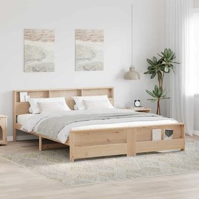 vidaXL Σκελετός Κρεβατιού με ράφι Καφέ 200 x 200 cm Στερεό πεύκο