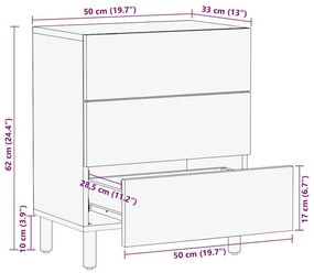 Κρεβατοκάμαρα Μαύρο 50x33x62 cm Στερεό ακατέργαστο ξύλο Mango - Μαύρο