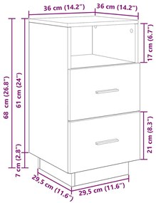 Κομοδίνα 2 τμχ με 2 συρτάρια Καφέ Δρυς 36x36x68 εκ. - Καφέ