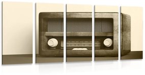 Ρετρό ραδιόφωνο εικόνας 5 μερών σε σχέδιο σέπια - 100x50