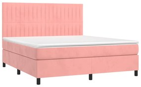 vidaXL Κρεβάτι Boxspring με Στρώμα &amp; LED Ροζ 180x200 εκ. Βελούδινο