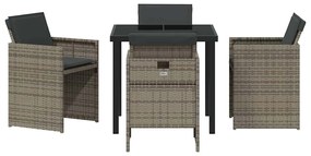 vidaXL Σέτ φαγητού για κήπο με μαξιλάρι 5 pcs Γκρι συνθετικό ρατάν