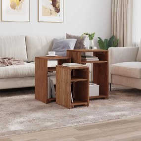 vidaXL Τραπέζι Έμφασης με ράφι 3 pcs Καφέ Στερεό ξύλο Μαόνι