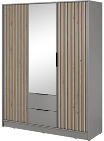 Nτουλάπα Τρίφυλλη Nelly 24_3Dm_Sz Με Καθρέπτη 155x200x51cm Grey-Natural Τρίφυλλη