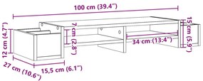 Βάση Οθόνης με Αποθ. Λευκή 100x27x15 εκ. από Επεξεργ. Ξύλο - Λευκό