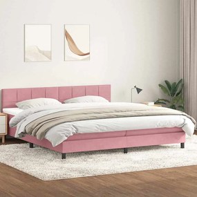 Box Spring κρεβάτι με στρώμα ροζ 200x220 cm Βελούδινο - Ροζ