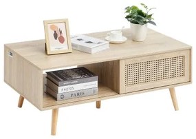 VEVOR Rattan Coffee Table Rectangle Rattan Coffee Table 2-Tier for Living Room
