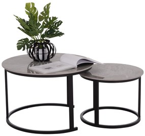 Τραπεζάκια σαλονιού TALOS Σετ 2 τμχ. Κεραμικό TOP με Όψη Γκρί Μαρμάρου Φ70 + Φ50εκ. 70x70x45.5 εκ.