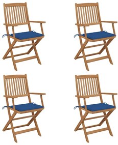 Καρέκλες Κήπου Πτυσσόμενες 4 τεμ. Ξύλο Ακακίας με Μαξιλάρια - Μπλε