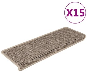 vidaXL Πατάκια Σκάλας Αυτοκόλλητα 15τεμ. Όψη Σιζάλ Σκ. Μπεζ 65x21x4εκ.