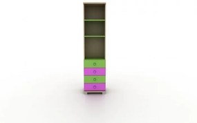 Βιβλιοθήκη Irven Bookie 06. 7 χωρους αποθήκευσης:3 ράφια και 4 συρτάρια 45x1,85x39 ροζ πράσινο