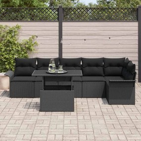 vidaXL Σετ Καναπέ Κήπου με μαξιλάρι 7 pcs Μαύρο Πολυ ράταν