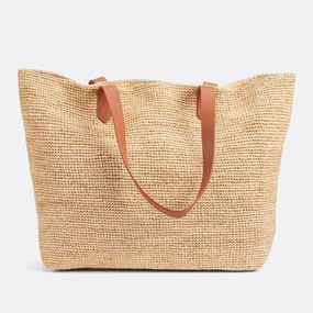 Τσάντα shopper από ράφια με δερμάτινα χερούλια