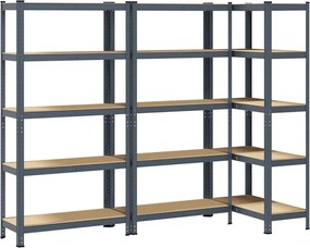 vidaXL Ραφιέρες 5 Επιπέδων 3 τεμ. Ανθρακί Ατσάλι &amp; Επεξεργασμένο Ξύλο