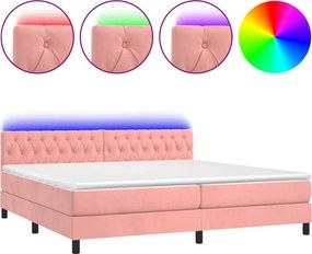 vidaXL Κρεβάτι Boxspring με Στρώμα &amp; LED Ροζ 200x200 εκ. Βελούδινο