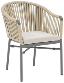 Armchair Ditte aluminum charcoal-beige fabric rope 57x59x77 εκ.