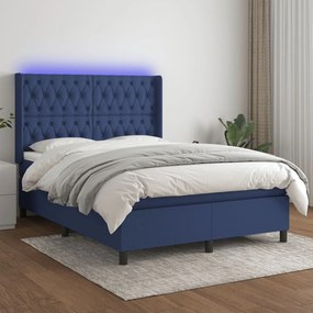 Κρεβάτι Boxspring με Στρώμα &amp; LED Μπλε 140x200 εκ. Υφασμάτινο