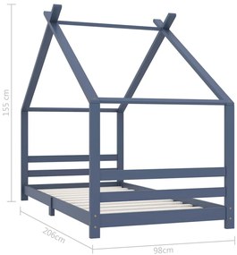 vidaXL Πλαίσιο Κρεβατιού Παιδικό Γκρι 90x200 εκ. από Μασίφ Ξύλο Πεύκου