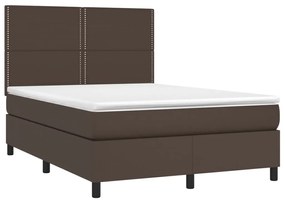 Κρεβάτι Boxspring με Στρώμα &amp; LED Καφέ 140x190 εκ. Συνθ. Δέρμα - Καφέ