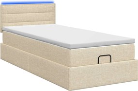 vidaXL Κρεβάτι Ottoman με Στρώμα και LED Κρεμ 100 x 200 cm Ύφασμα