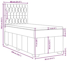 Κρεβάτι Boxspring με Στρώμα Ανοιχτό Γκρι 80x200 εκ. Υφασμάτινο - Γκρι