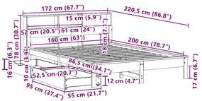 ΚΡΕΒΑΤΙ ΒΙΒΛΙΟΘΗΚΗ ΧΩΡΙΣ ΣΤΡΩΜΑ 160X200 ΕΚ ΜΑΣΙΦ ΞΥΛΟ ΠΕΥΚΟΥ 3309805