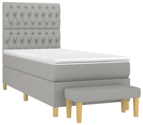 vidaXL Κρεβάτι Boxspring με Στρώμα Ανοιχτό Γκρι 90x200 εκ. Υφασμάτινο