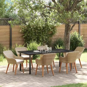 vidaXL Σέτ φαγητού για κήπο με μαξιλάρι 7 pcs Μπεζ συνθετικό ρατάν