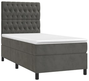 vidaXL Κρεβάτι Boxspring με Στρώμα Σκούρο Γκρι 90x190 εκ. Βελούδινο