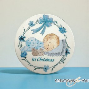 Μαρμάρινο Σουβέρ – Baby’s 1st Christmas - Ροζ