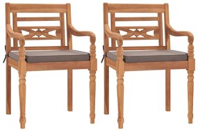 Καρέκλες Batavia 2 τεμ. Μασίφ Ξύλο Teak Σκούρο Γκρι Μαξιλάρια - Γκρι