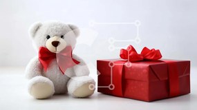 Intra Συλλεκτικό Ξύλινο Παζλ Plywood 4mm - Λευκό αρκουδάκι και κόκκινο κουτί δώρου στο τραπέζι Σε Ξύλινο Κουτί - Διαστάσεις: 10x10 cm – 25 κομμάτια