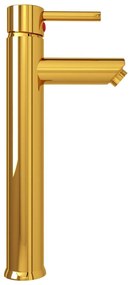 Νιπτήρας Μπάνιου με Βρύση&amp; Βαλβίδα Πατητή από Ψημ. Γυαλί Χρυσός - Χρυσό