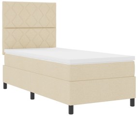 vidaXL Κρεβάτι με ελατήρια και στρώμα & LED Κρεμ 90x200 εκ Ύφασμα