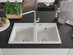 Mexen Hektor νεροχύτης γρανίτη δύο θαλάμων 800 x 480 χλστ, λευκός, σιφόνι